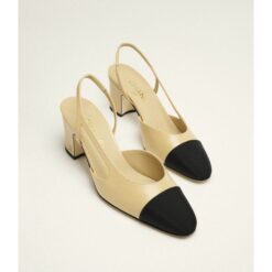 Slingbacks - Goatskin & Grosgrain, Beige & Black